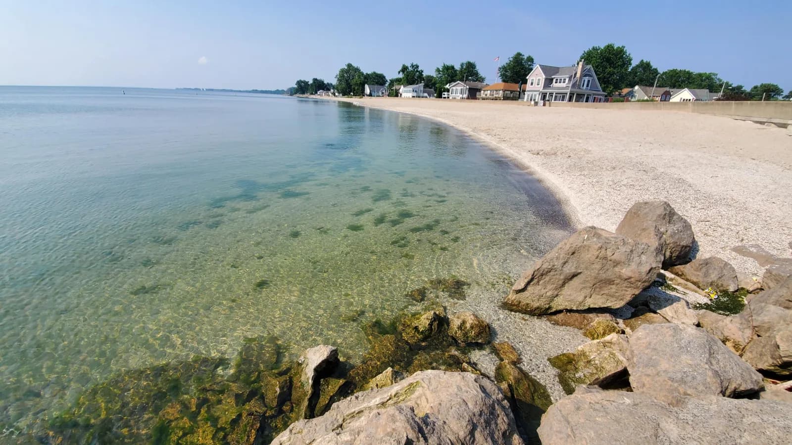 City of Luna Pier Public Beach and Pier swimming hole near Luna Pier, Michigan
