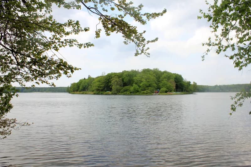 Promised Land Main Beach swimming hole near Greentown, Pennsylvania